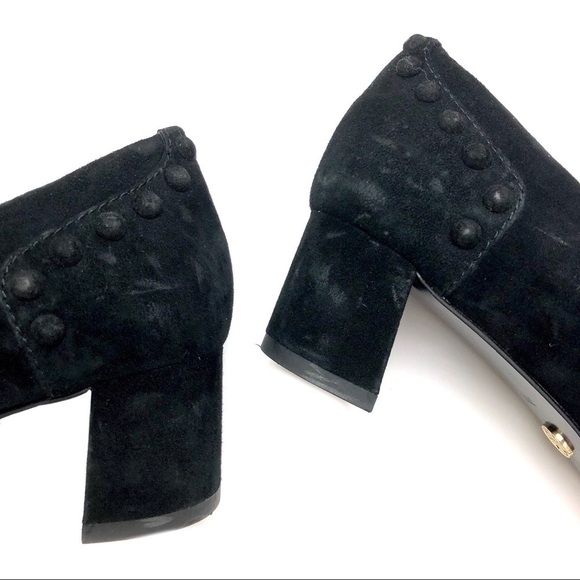 Tory Burch black suede leather stud Colt low block heels pumps 7 chunky slip-on - Picture 16 of 16